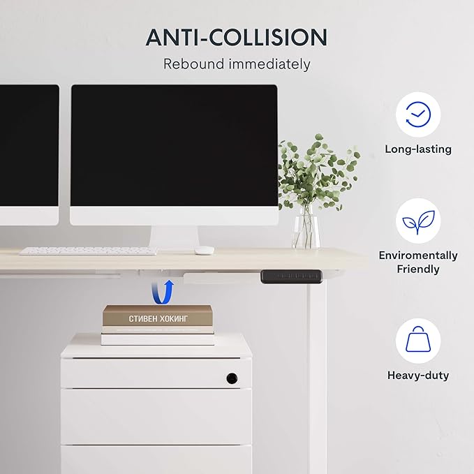 FLEXISPOT L Shaped Standing Desk, 71 x 63 Inch Electric Height Adjustable Corner Desk, Sit Stand Computer Workstation, Preset Controller, Home Office, White Frame with Maple Top, White Drawer