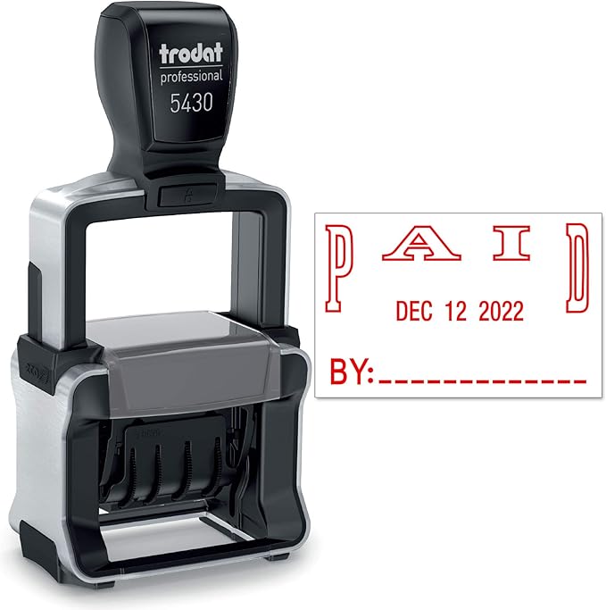 Trodat 5430 Professional Self-Inking Date Stamp with Paid - Red Ink
