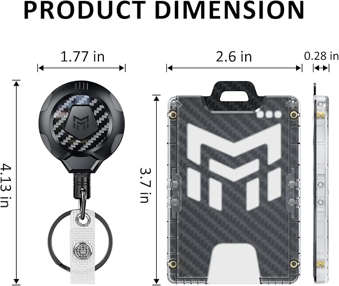 MNGARISTA Retractable Badge Holder, Heavy Duty Badge Reel Keychain with Belt Clip, 3K Carbon Fiber ID Card Holder Lanyard with 32.28" Retractable Key Chain, Black（2 Pack）