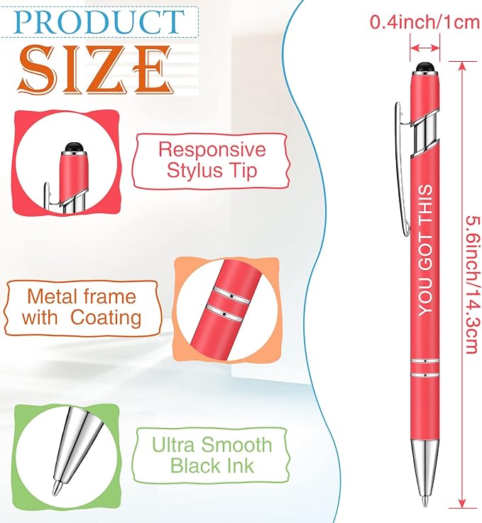 Zonon 12 Pcs Inspirational Pens Bulk Funny Ballpoint Pen with Stylus Tip Motivational Gifts for Valentine's Day Teacher Coworkers Nurse School Office Supplies(Macaron,Boss Lady)