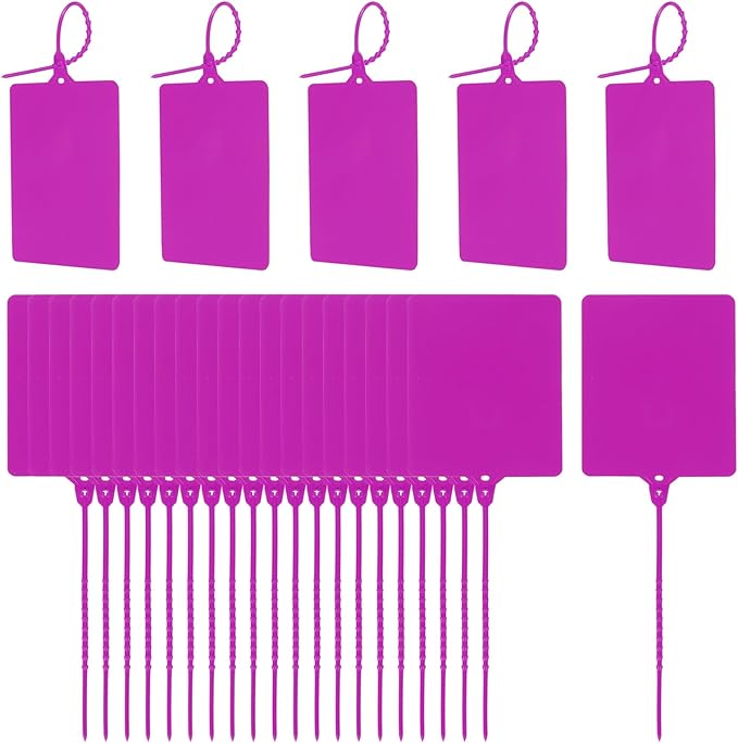 MECCANIXITY Plastic Seals Shipping Tags, for Basket Labels Cable Labels Tags Product Identification Tags, Logistics Marking, Outdoor Tagging, 3.1x3.9 Inch Purple 50Packs