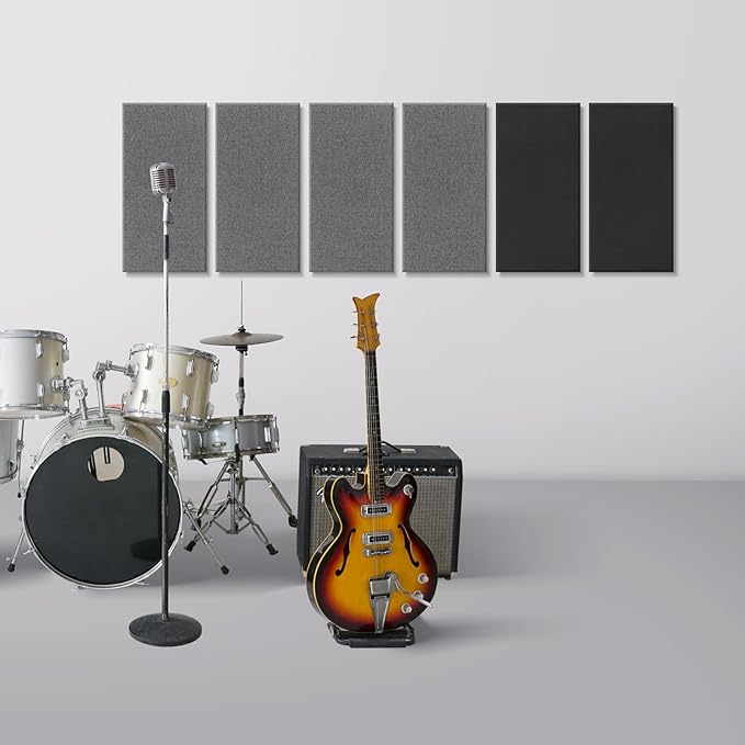 UMIACOUSTICS 4 PCS Acoustic Panels, 2“ Thick 23.6" x 11.8" Fiberglass Sound Proof Wall Panels, Sound Absorbing Panels for Studios, Office, Home Theater. Deep Black