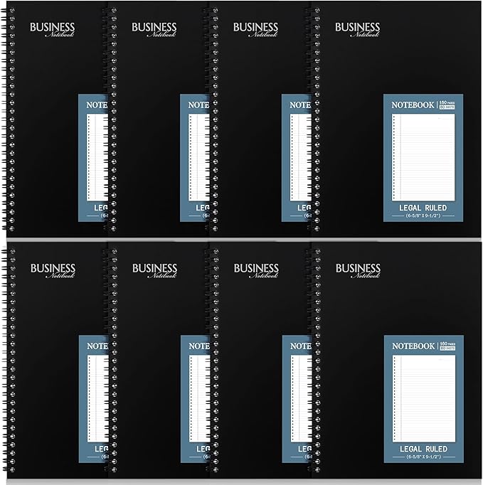 Resurhang 8 Pack Wirebound Business Notebook Legal Ruled Spiral Notebook 6-5/8" x 9-1/2" 80 Sheets Per Pad Professional Journal for Office Journal Planner Work Meeting Men Women(Blue)