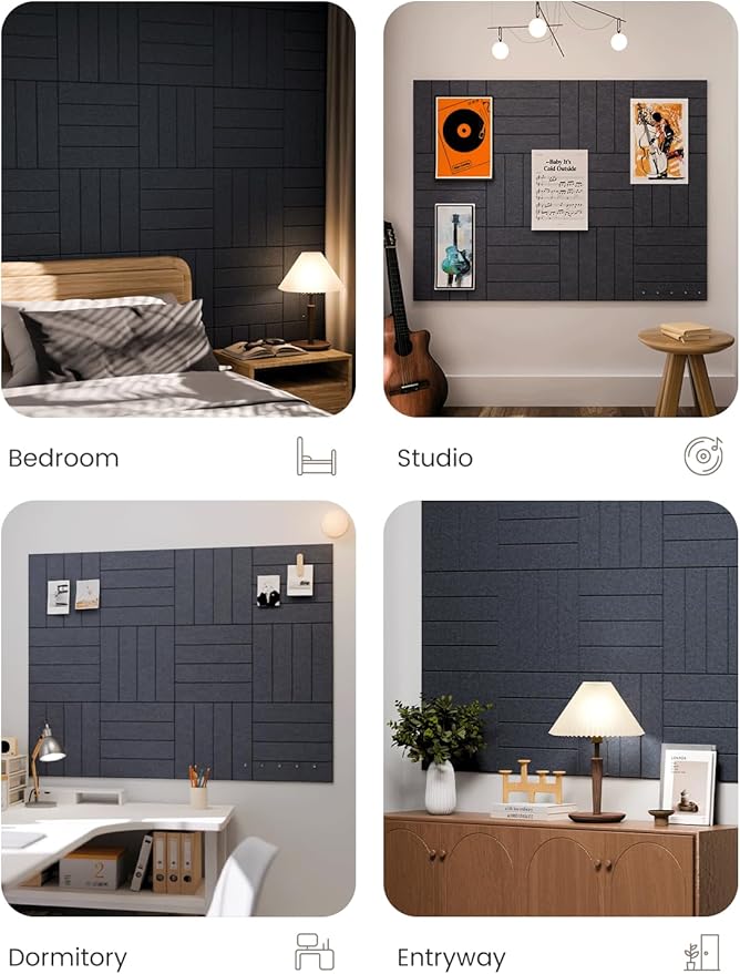 Fluxynara Felt Bulletin Board Tiles Large 48" x 36" Cork Board Alternative-12 Pack with 70 Adhesive Tabs, Thick Slat Wall Panels for Office Decor, Push Pin Board Wall Organizer Alternative -Navy Blue