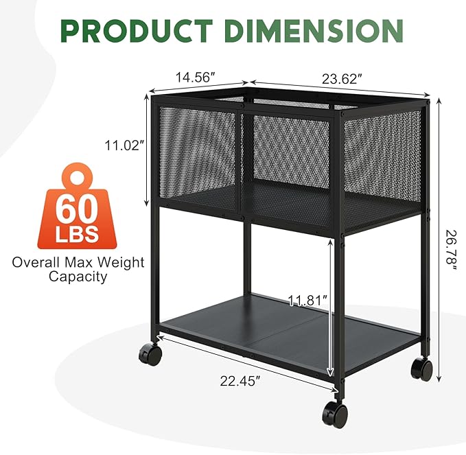 Sbanmao Rolling File Cart, Mobile File Cabinet with Wheels Hanging Files, Metal Hanging File Folder Cart File Organizer Fit Letter Size for Home Office, Black (Patent Pending)