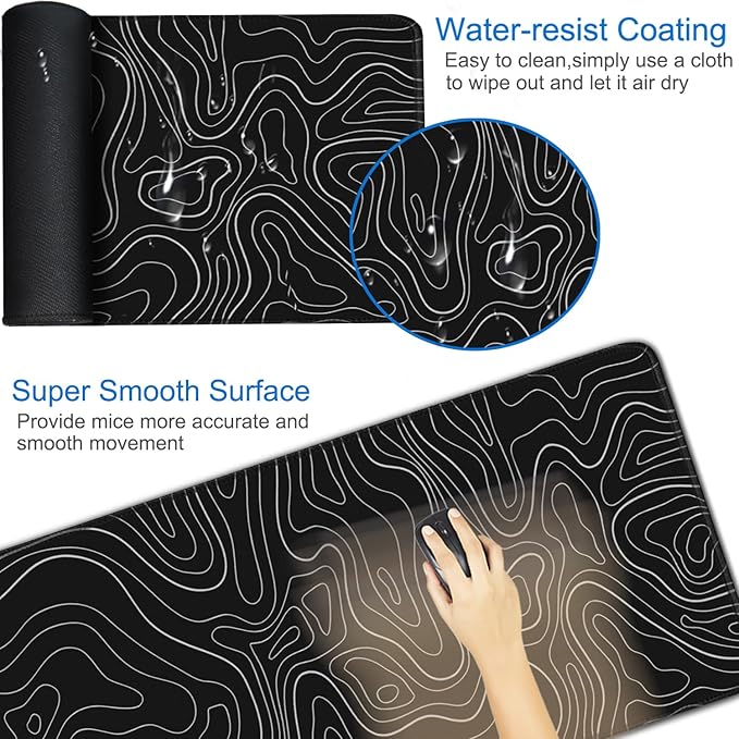 Large Extended Gaming Mouse Pad, 31.5x15.7 inch Computer Keyboard Mouse Mat, Water Resist Non-Slip Mousepad Rubber Base Long XXL Desk Mouse Pad for Gaming, Office & Home, Black White Lines
