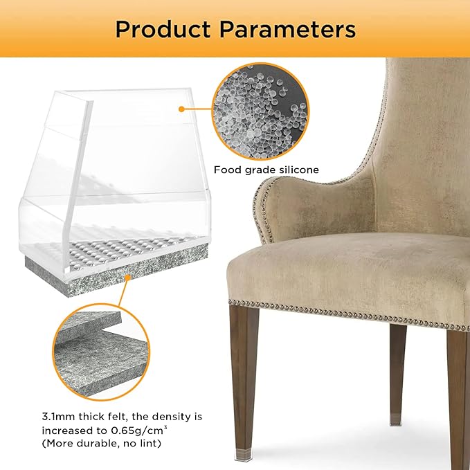 Square Chair Leg Protectors for Hardwood Floors,16 Pcs Silicone Felt Furniture Legs Caps to Prevent Floor from Scratches and Reduce Noise, Easy to Move, (Fit: 2.25" -2.75" Clear).