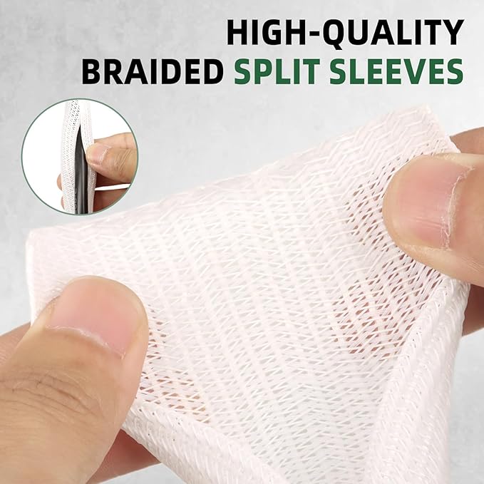 Split Wire Loom Tubing, Cable Protector Sleeve, Braided Cable Management for TV/Computer/Home Theater/Engine Bay, Cord Protectors from Pets No Chew (White, 1/2"-10ft)
