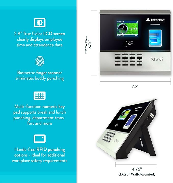 Acroprint ProPunch Time Clock System for Employees – Biometric Fingerprint Time Clock for Small Business, No Monthly Fees, Advanced Time Card Machine with Employee Time Tracker