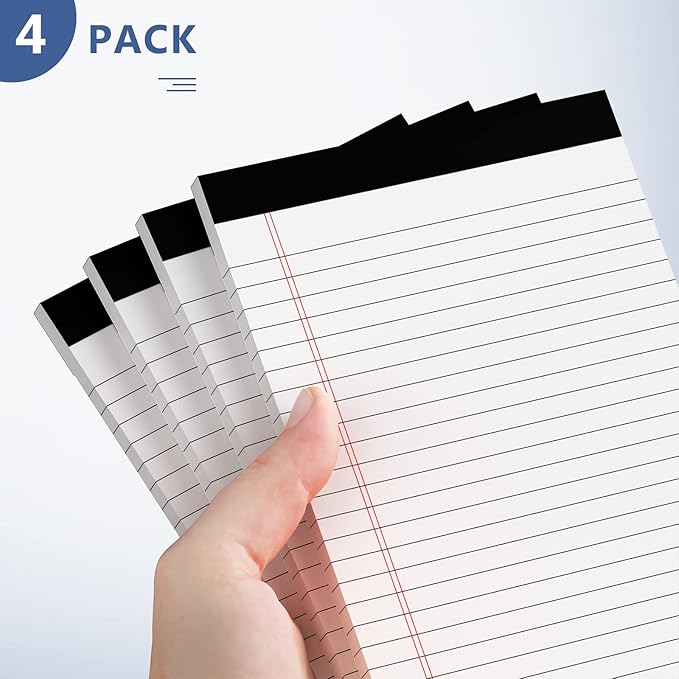 Nichela 5" x 8" Note Pads 4 Pack of Legal Pads 21lb Notepad College Ruled Legal Pad 30 Sheets Perforated Small Writing Pads Double-Side Printed Pad of Paper for School, College, Office