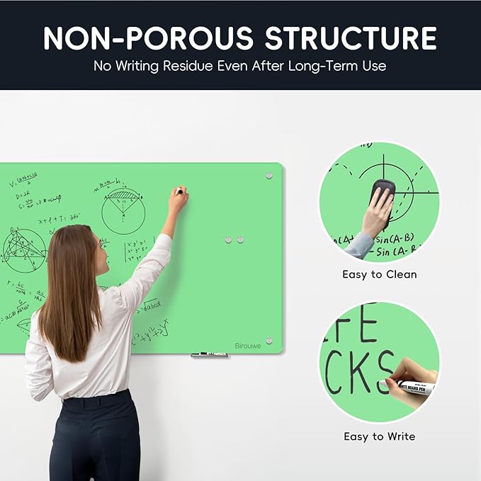 Magnetic Glass Whiteboard - Glass Dry Erase Board 48"x36" Large Frameless Glass Board for Walls Office School and Home, Green