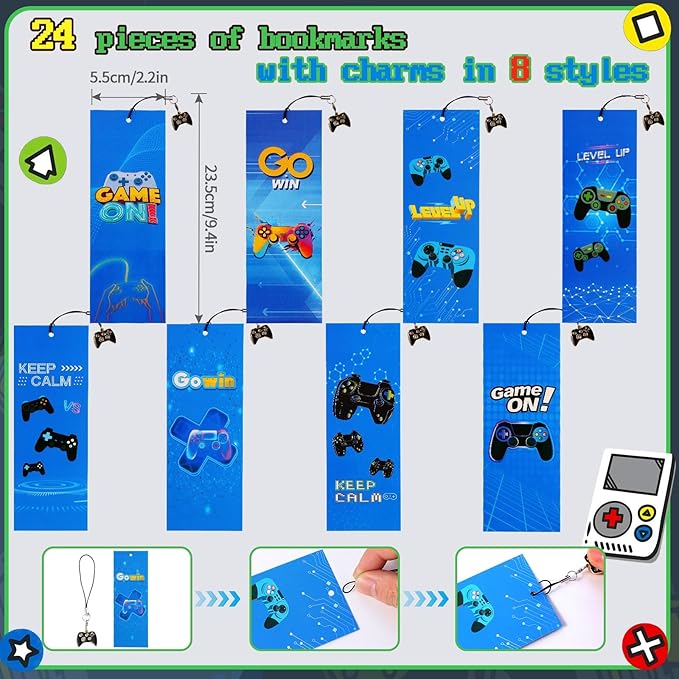 Kolewo4ever 148 Pieces Video Game Theme Stationery Set:100 Pcs Video Game Pencils 24 Pcs Game Pattern Mini Spiral Notepad Memo Pad 24 Pcs Game Metal Charms Bookmarks (Style-2)