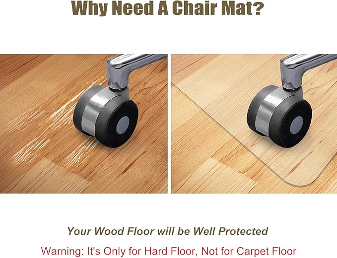 Kuyal Clear Chair Mat, Hard Floor Use, 48" X 53" Transparent Office Home Floor Protector mat Chairmats (48" X 53" Rectangle)