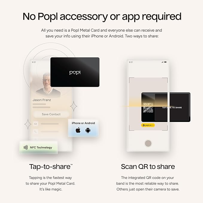 Popl Smart NFC Business Card - Sleek Modern Digital Business Card w/Instant App-Free Sharing - Customizable NFC Cards Compatible w/iPhone & Android (Metal Black)