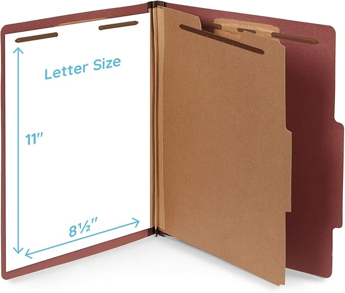 Blue Summit Supplies 30 Letter Size Classification Folders, 1 Divider, 2 Inch Tyvek Expansions, Durable 2 Prongs Designed to Organize Standard Law Client Files, Office Reports, Brick Red