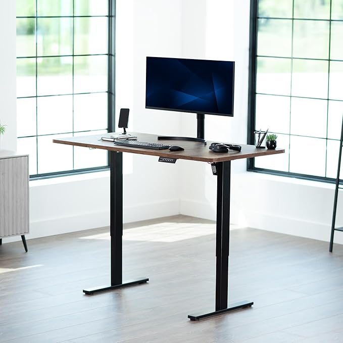 VIVO Electric 60 x 24 in Rustic Standing Desk, Memory Height Adjustment, 1B Series, Holds 220 lbs, One-Piece Vintage Brown Top, Black Frame, DESK-KIT-1B6N