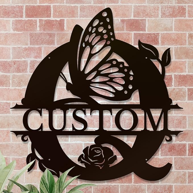 Personalized Custom Letter Name metal Signs,Custom Black Letter Monogram Wall Art Decor,Metal Signs Plaques Outdoor wall Decorative Signage (Q)