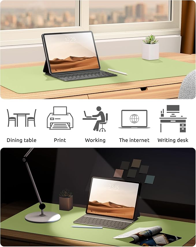 YSAGi Leather Desk Pad Protector, Office Desk Mat, Large Mouse Pad, Non-Slip PU Leather Desk Blotter, Laptop Desk Pad, Waterproof Desk Writing Pad for Office and Home (Peak Green, 23.6" x 13.8")