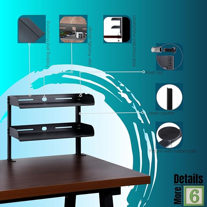 Yuxh Clamp On Desk Shelf 2 Tier Cilp Under Table Organizer, Black-S, 15 inch