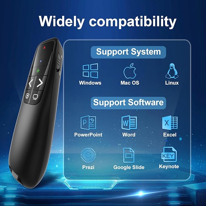 Wireless Presentation Clicker PowerPoint Presenter Remote : USB Type C Clicker with Green Laser Pointer Long Range PPT Control -Power Point Google Slide Advancer for Mac Laptop PC Computer Keynote