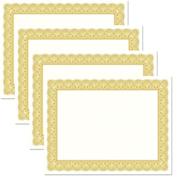 Elite Gold & White Parchment Certificate Papers - Pack of 25, NOT FOIL, Laser & Inkjet Printer Compatible, for Office, Business Awards, Graduation, School Diplomas, 8-1/2" x 11" on 60 lb. Text Stock
