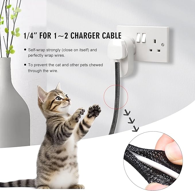 Moxita 25ft - 1/4 inch Cord Protector Cable Sleeve Split Wire Loom Tubing for Power Cord Audio USB Cable, Cord Sleeve Cable Management for TV Computer, Cord Protectors from Pets Chewing, Black