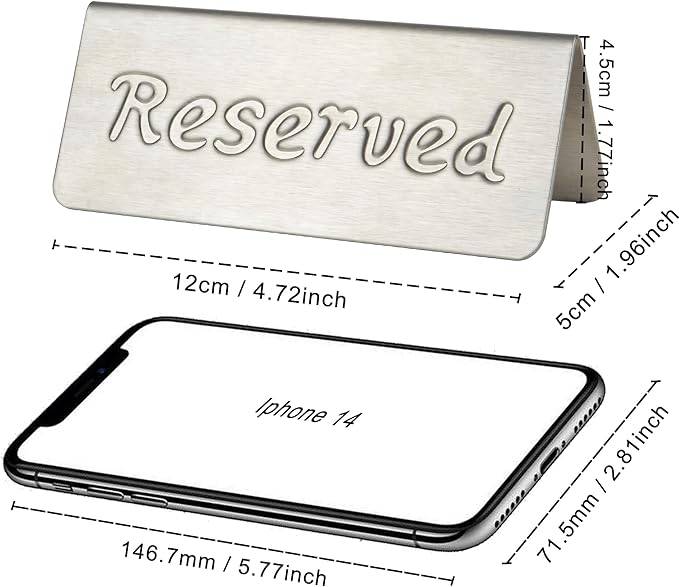 2 Pack Small Reserved Table Signs for Restaurants,Dinner Parties,Banquets,Events - Stainless Steel Table Tent Place Signs - 10 Year’s Use - Etched Design - Double Sided View - 4.7 x 1.9 In - (Sliver)