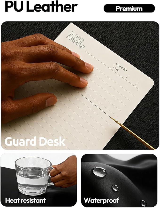 YSAGi Leather Office Desk Pad Protector, Large Mouse Pad, Non-Slip, PU Leather, Laptop Desk Blotter, Waterproof Writing Pad for Office and Home, Black, 23.6" x 13.8"