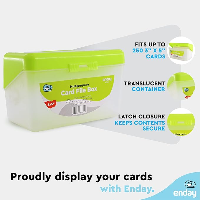 Enday Index Card Holder Green, 3x5 Note Flash Card Organizer Case, Index Card File w/flip top, Notecard Recipe, Holder, Holds 250 Cards, (36 Pieces)