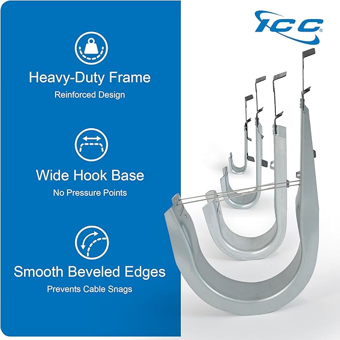 ICC Batwing J Hook 4” with Retainer Clip - Galvanized Steel Cable Management Hooks for Hanging Cable to Hanger Wire and Threaded Rod - Rust-Resistant, EIA and TIA Compliant - 4 Inch 25 Pack