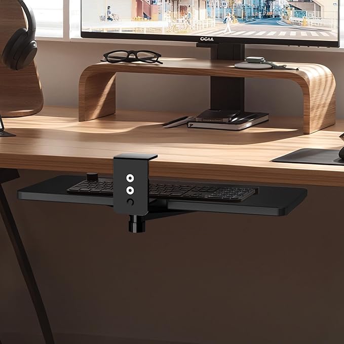 Large Under Desk Rotatable Computer Keyboard and Mouse Tray, Extra Sturdy Desk Swivel Clamp, Ergonomic Keyboard & Mouse Tray for Typing in Home, Office Work, 23 x 10 Inch