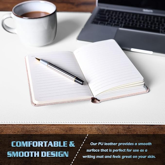 K KNODEL Desk Mat, Blotter, Dual-Sided Office Desk Pad, Waterproof Desk Mat for Desktop, Desk Blotters, PVC Leather Pad Protector (White, 23.6" x 13.8")