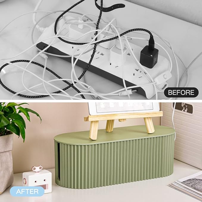 FABROK 2 Pack Cable Management Box, Cord Organizer Box with 20 Cable Ties, Power Strip Storage to Hide Charger Adapter Power Cord Charging Station Green(Small+Large