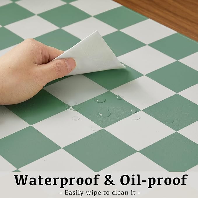 Ohocut Checkered Desk Mat, Large Cute Aesthetic Retro PU Leather Computer Laptop Desk Mat, Non-Slip Waterproof Mouse Keyboard Pad, Desk Writing Mat for Work/Home (Sage, 31.5" x 15.7")