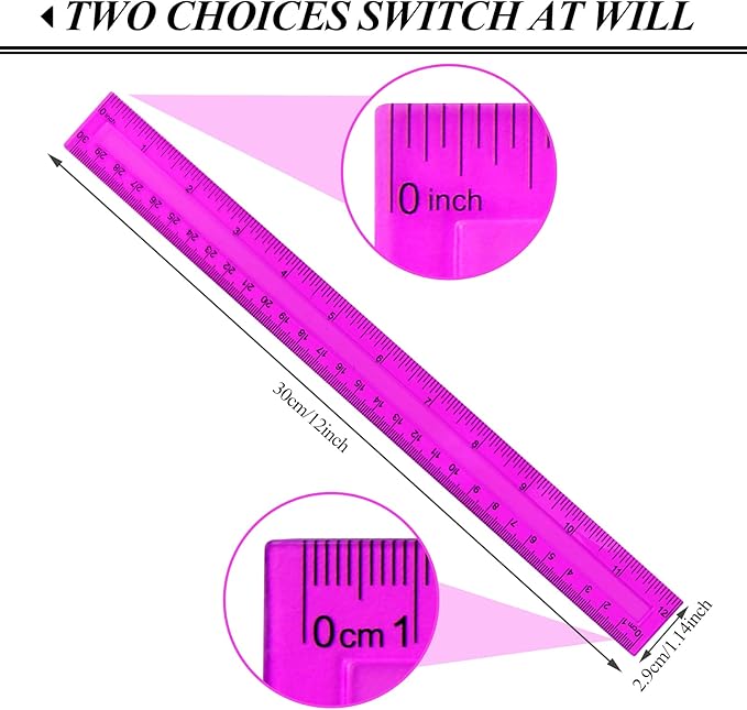 7PCS Clear Ruler, 12 Inch Plastic Rulers for School, Home, or Office, Clear Plastic Rulers, Assorted Colors.