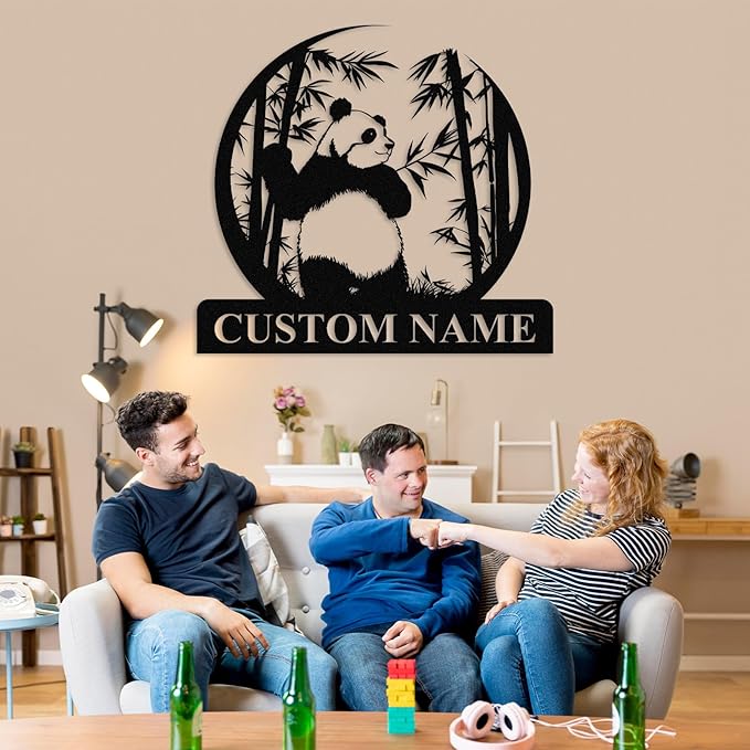Personalized Panda Metal Sign | Family Name Sign | Panda Home Decor | Custom Outdoor Metal Sign | Metal Wall Art | Last Name Sign for Home | Panda Gifts | Panda Wall Hangings for Bedroom
