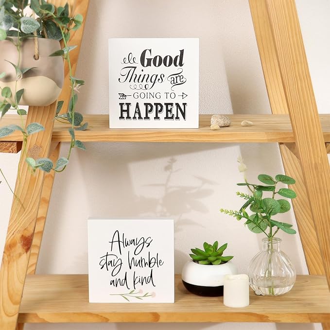 3 PCS Inspirational Wooden Box Signs for Home, Office, Desk Decor, Motivational Affirmations with Rustic Design for Living Room, Bedroom, Kitchen