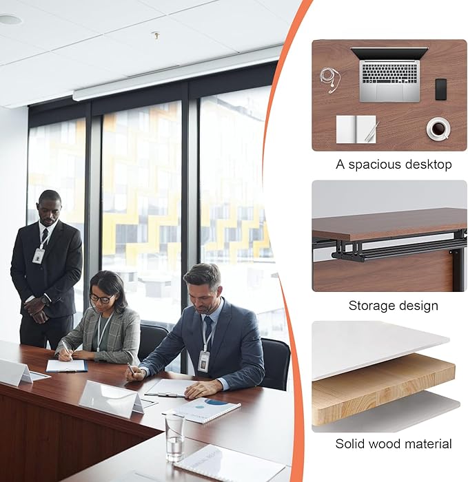 Conference Table,55.1''Folding Conference Room Table for 4-12 People,Mobile Flip Top MeetingTraining Table with Different Coulor and Styles for Offices, Classrooms,Meeting Room (6, 70.8''D)
