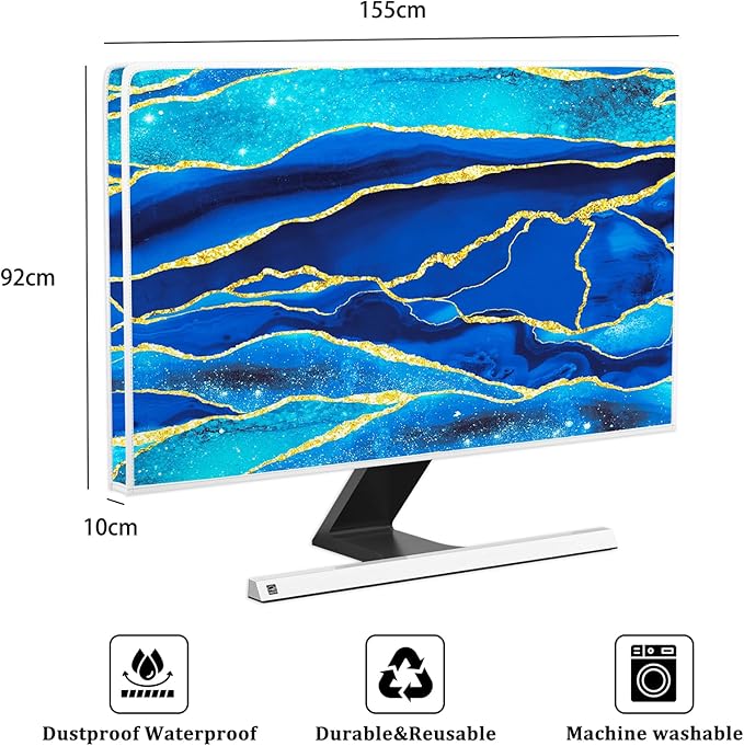 Baocicco Royal Blue Marble Waterproof TV Cover 65 Inch Creative Design Monitor Accessories Laptop TV LCD Screen Television Decoration for Tablet LED LCD OLED TVs Decorations