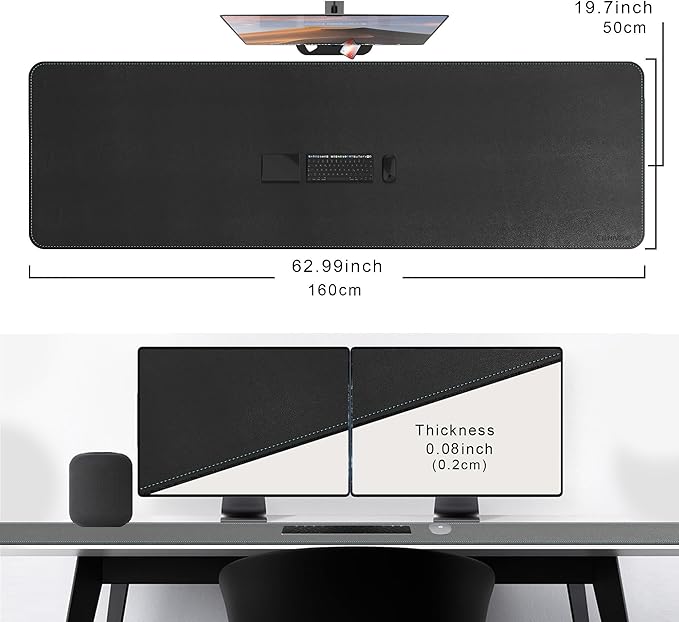 CENNBIE Leather Desk Mat Large, 63" x 19.6" Desk Pad Blotter Protector, Extended Non-Slip Mouse Pad, Waterproof PU Leather Large Mouse pad for Desk Office and Home (Black)