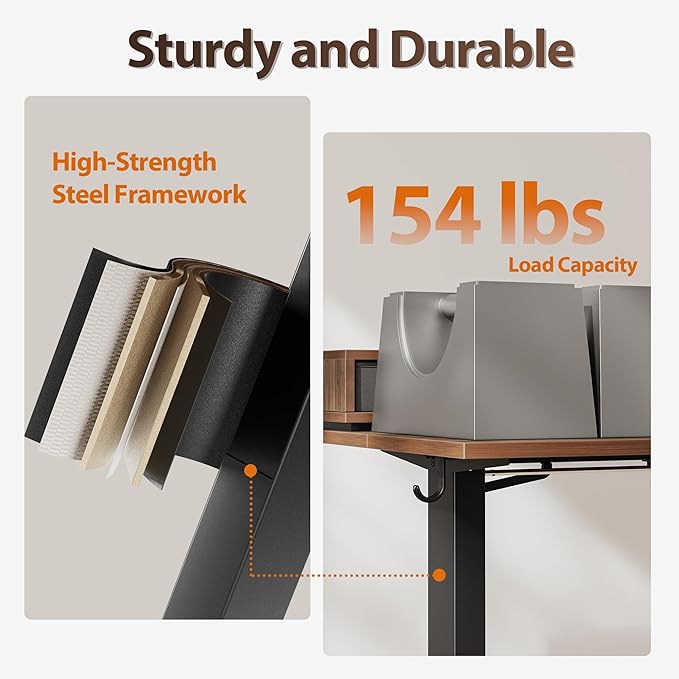 Agilestic 48 Inch Electric Standing Desk with Drawers, Adjustable Desk with Storage Shelf, Stand Up Home Office Computer Table, Splice Board, Dark Walnut