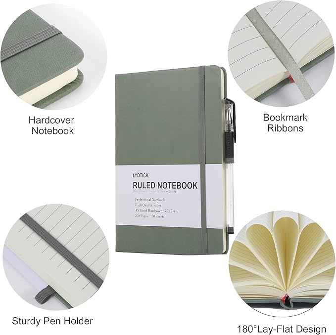 LYDTICK 20 Pack Journals for Writing College Ruled Notebooks Journal in Bulk, Hardcover Notebooks (200Pages) for Note Talking, Lined Bullet Journals for Home School Office, 5.7"x8.4", Olive Green