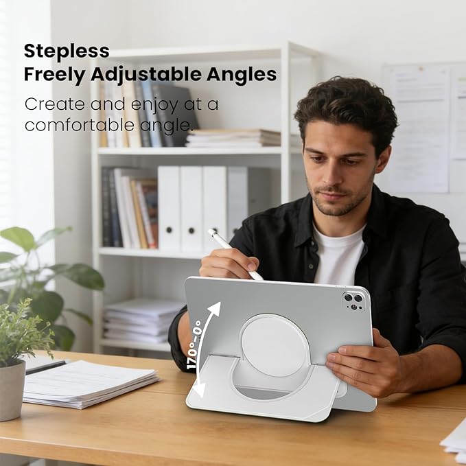 Nillkin Adhesive Tablet Stand, 0.14 inch Invisible Slim iPad Holder, Stepless Adjustable Stand, Built-in Back Magnets, Compatible with Tablets Up to 10.4-13.2 inch, Grey