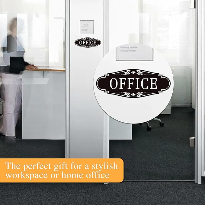 The Office Door Sign for Home and Business，Self-Adhesive Waterproof and Fade-Resistant Modern Office Sign Sticker for House，Business，Door, Window Black