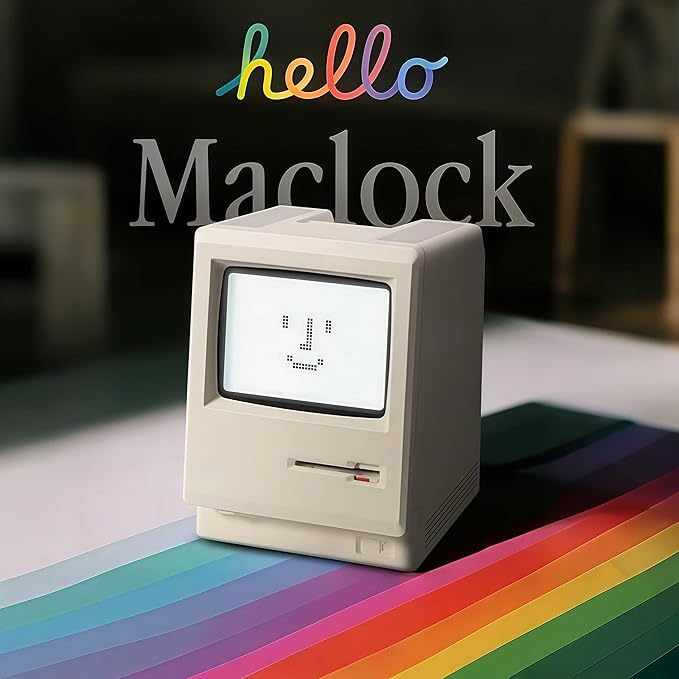 OIJ Maclock Retro Pixel Alarm Clock, 1984 Computer-Inspired USB Desk Clock with Pixel Display, Multiple Alarms, Adjustable Brightness, Calendar, Temperature