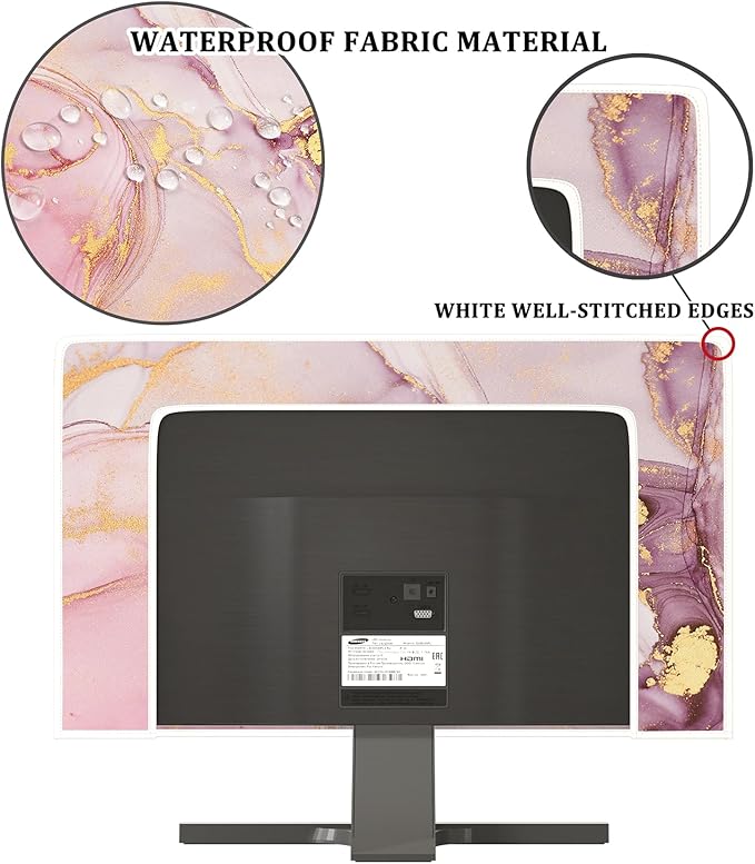 Baocicco Pink Gold Marble Waterproof Screen TV Cover 40, 41, 42，43 Inch Decorative Modern Television Cover for Home TV Screen Texture Dust Proof Monitor Covers for Television Screen LED LCD OLED TVs