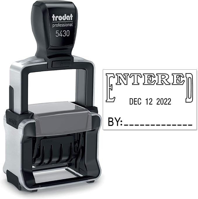 Trodat 5430 Professional Self-Inking Date Stamp with Entered - Black Ink