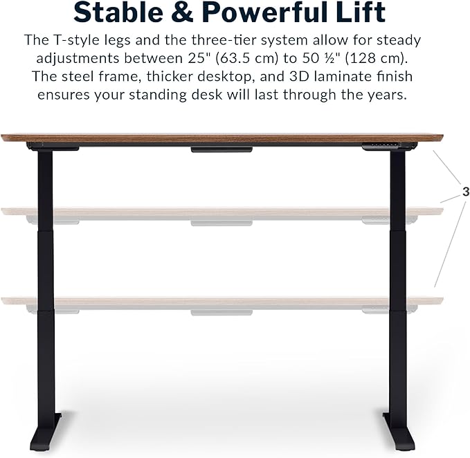 Vari Classic Electric Standing Desk - VariDesk Height Adjustable Sit/Stand Desk - Dual Motor with Memory Presets, Stable T-Style Legs - Gaming or Home Office Workstation - 72”x30”, Walnut/Black