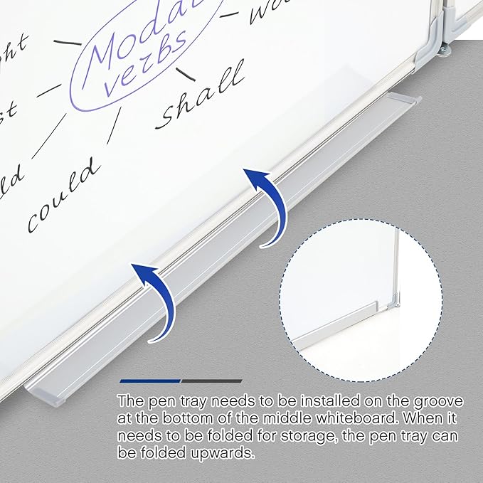 72" x 24" Foldable Whiteboard Dry Erase Board Large Tri Folding Whiteboard Magnetic Dry Erase Board, Wall Aluminium Frame and Flip Out Pen Tray for Office, Home