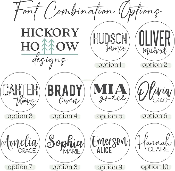 Custom Round Nursery Name Sign, Personalized Wooden Wall Plaque, 12" 18" 24", 30" 3D Wall Art for Children & Kids Rooms, Baby Shower, Hickory Hollow Designs (Amelia Grace)